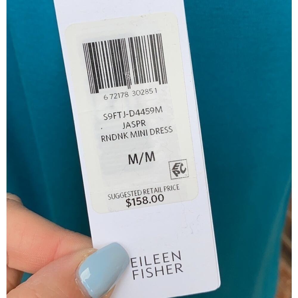 Eileen Fisher NWT Drop Waist Dress M Jasper Blue Teal Tencel Jersey Quiet Luxury - Picture 6 of 8